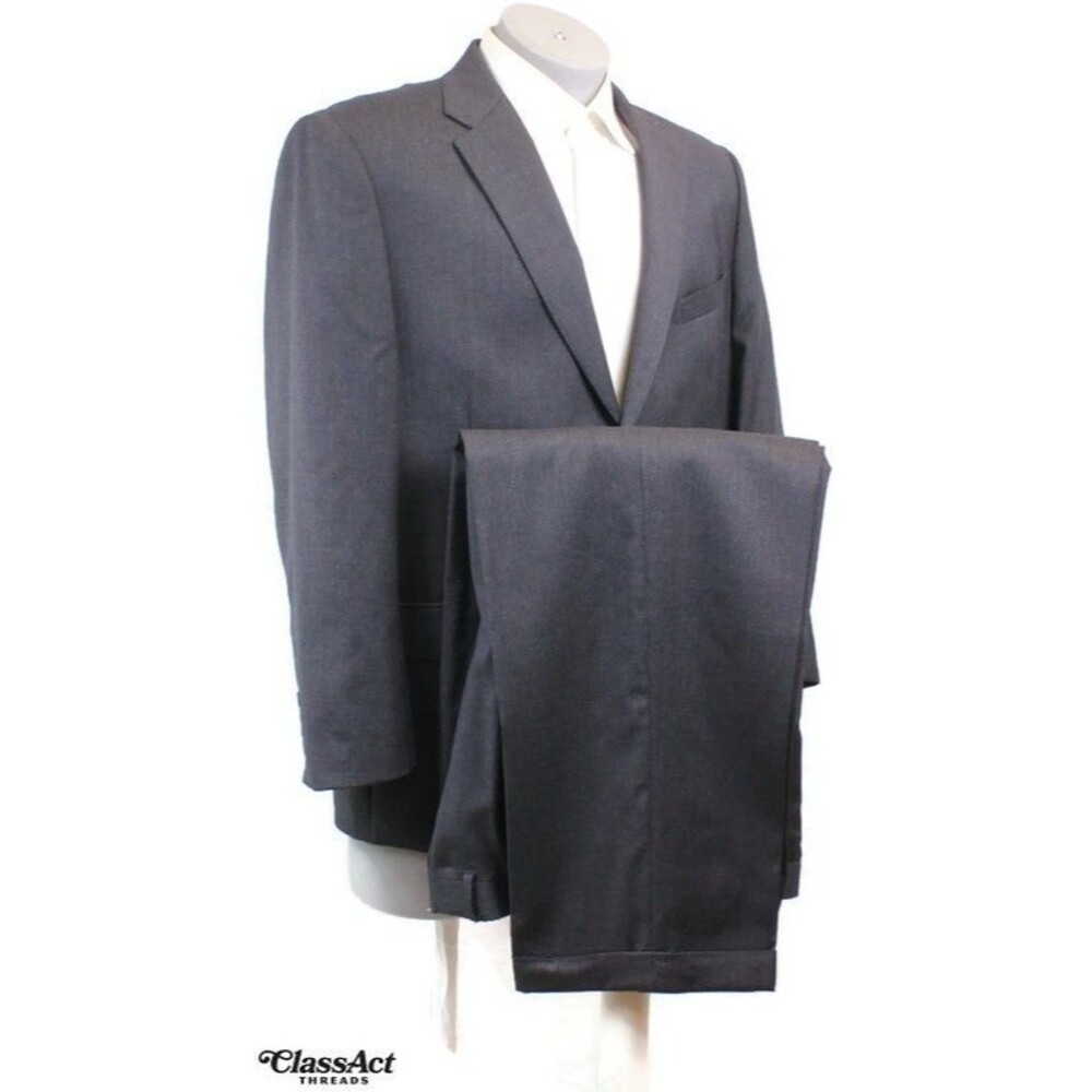 Joseph Feiss 2 Piece Suit Mens Gray 2 Btn Wool 44S Pleated Fronts 37" Wasit